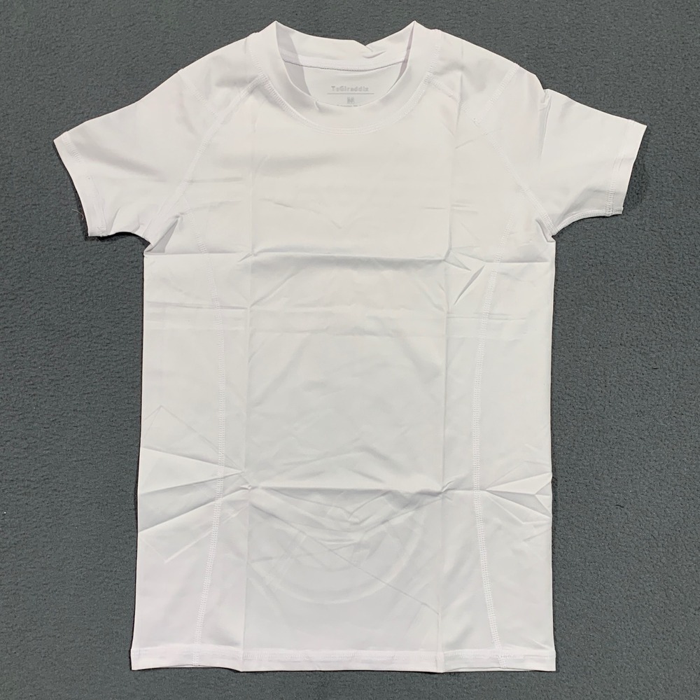 New Boys White Short Sleeve T Shirt Size M Polyester Spandex Athletic TeGiraddix